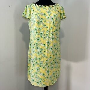 Lilly Pulitzer 100% silk beaded neckline floral mini dress size 6